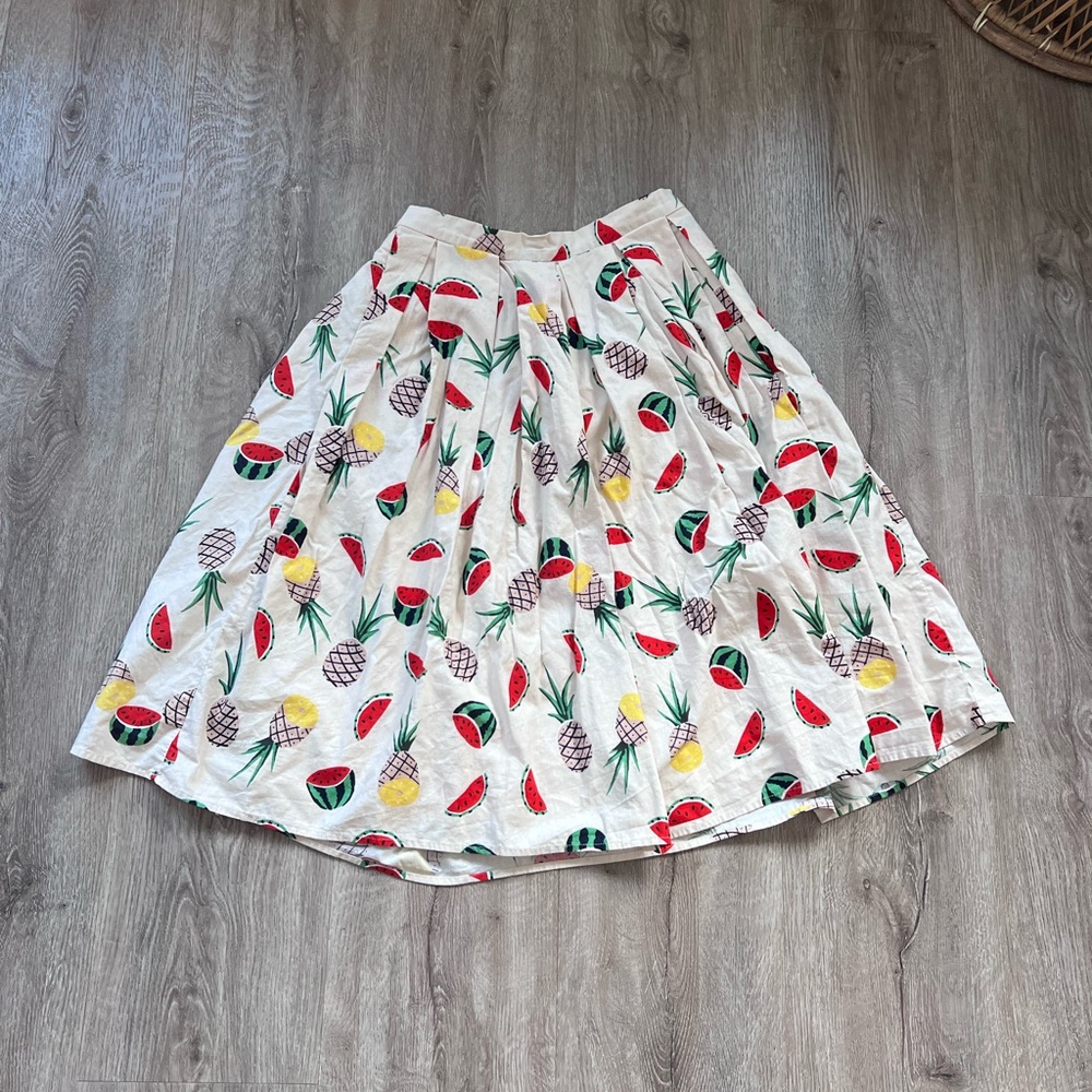 Cotton Linen Tropical Print Skirt